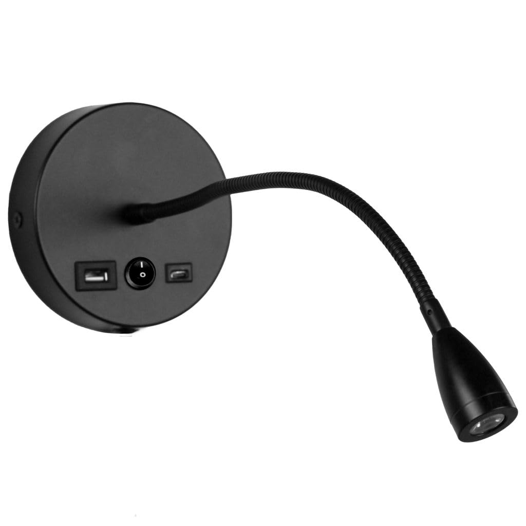Newhouse Lighting 4.5 in. W x 15 in. H Cole Gooseneck Reading Light in Matte Black with USB-A and USB-C Charging Ports NHRL-CO-B