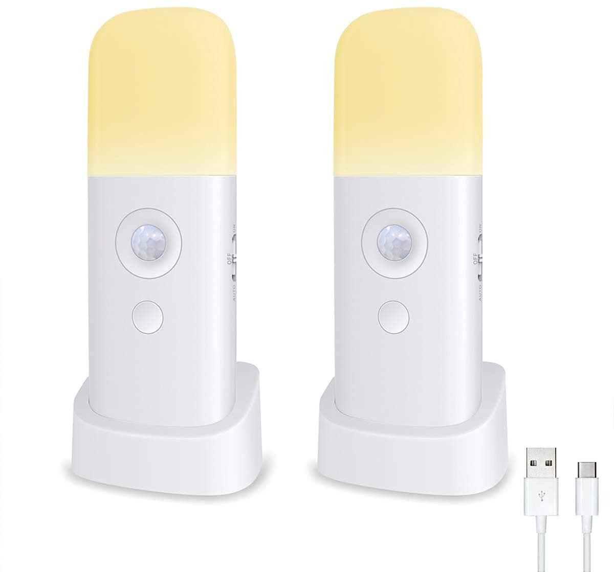 CREWEEL Motion Sensor Night Light, 2000mAh Battery, Warm White, Plastic, 2 Pack, Model C02W
