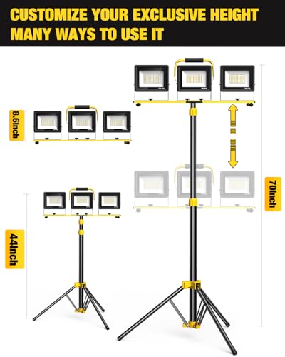 Upgraded Led Work Lights With Stand  21000 Lumen  3-Head Adjustable Work Light  Waterproof Foldable Tripod  Extended Cord For Outdoor & Indoor Job Sites  Workshops  Construction  Garage Lighting