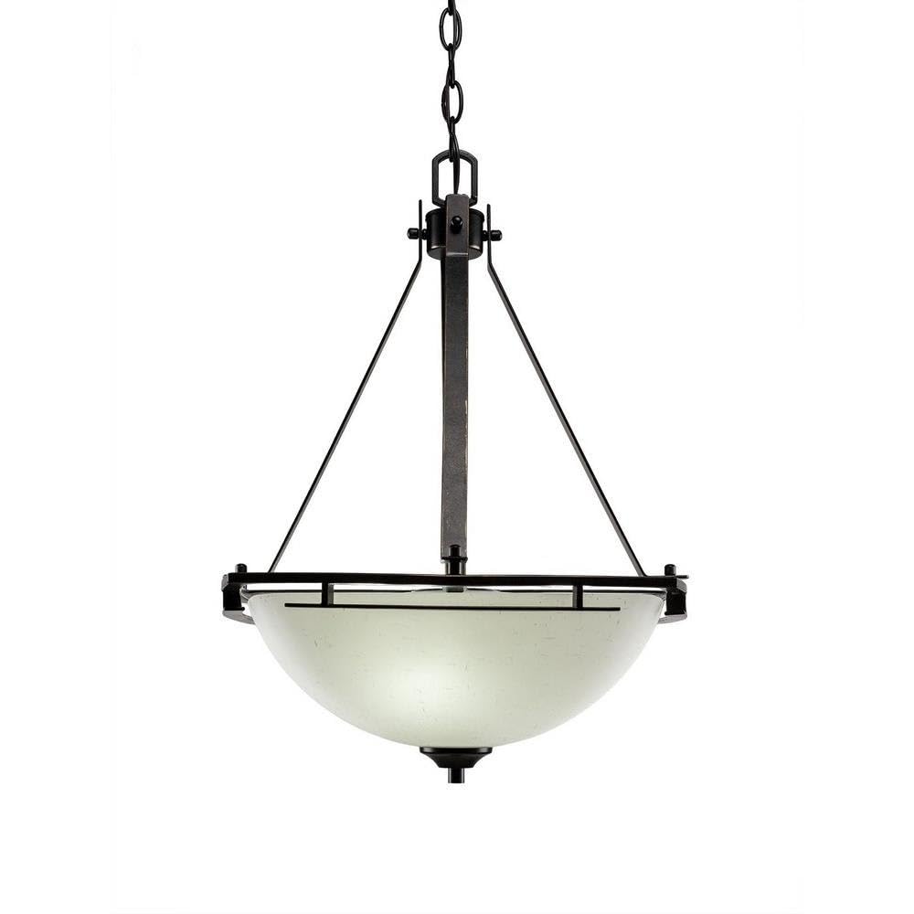 Toltec Lighting 322-Dg-463 Uptown Pendant With 3 Bulbs With White Muslin Glass, 13.5&quot;, Dark Granite