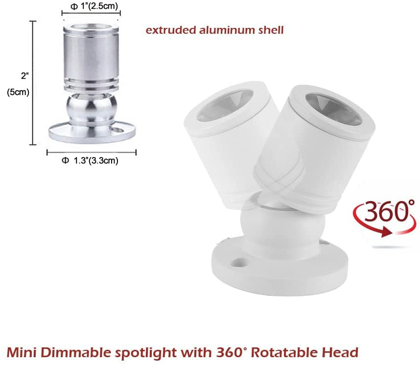 Cefrank Mini Spot Lights - 8 x 1W Dimmable LED Spotlight, 360° Rotatable, White Aluminum Finish, Model H9177W, Cold White 6000K