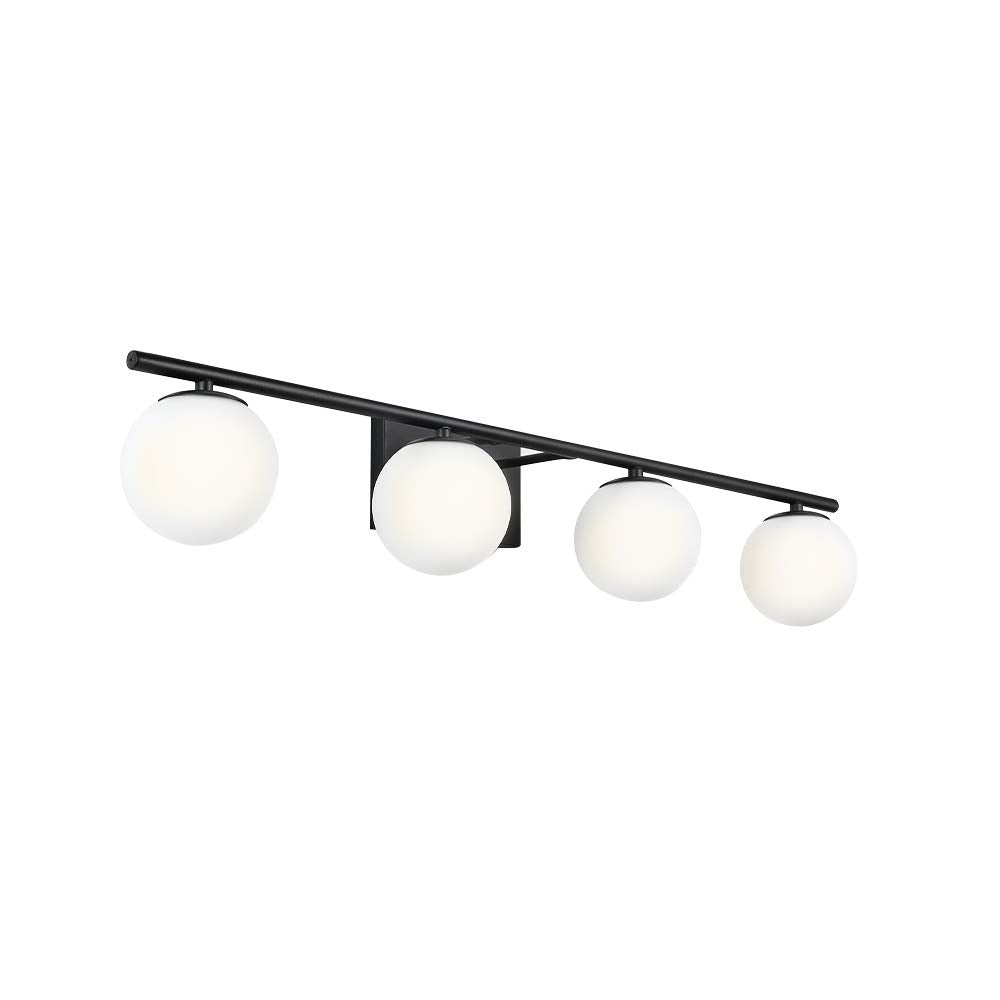 YHTlaeh New Bathroom Vanity Light Fixtures Matte Black Milk White Globe Glass Shade 4 Lights Modern Wall Bar Sconce Over Mirror(
