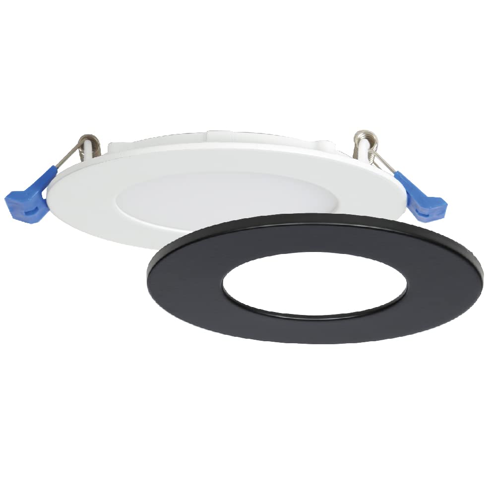 Nadair 1-Pack, 4 inches LED Ultra Slim Recessed Lights, 9W, 750 Lumens, 3000K (Warm White), White and Black Trim Included, Dimma