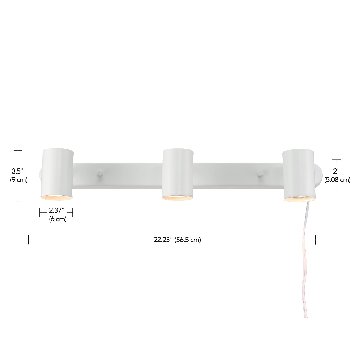 Globe Electric 60024 22" 3-Light Plug-in Track Lighting, Matte White, Metal, 15ft Cord, In-Line On/Off Switch, Ideal for Kitchen & Bathroom