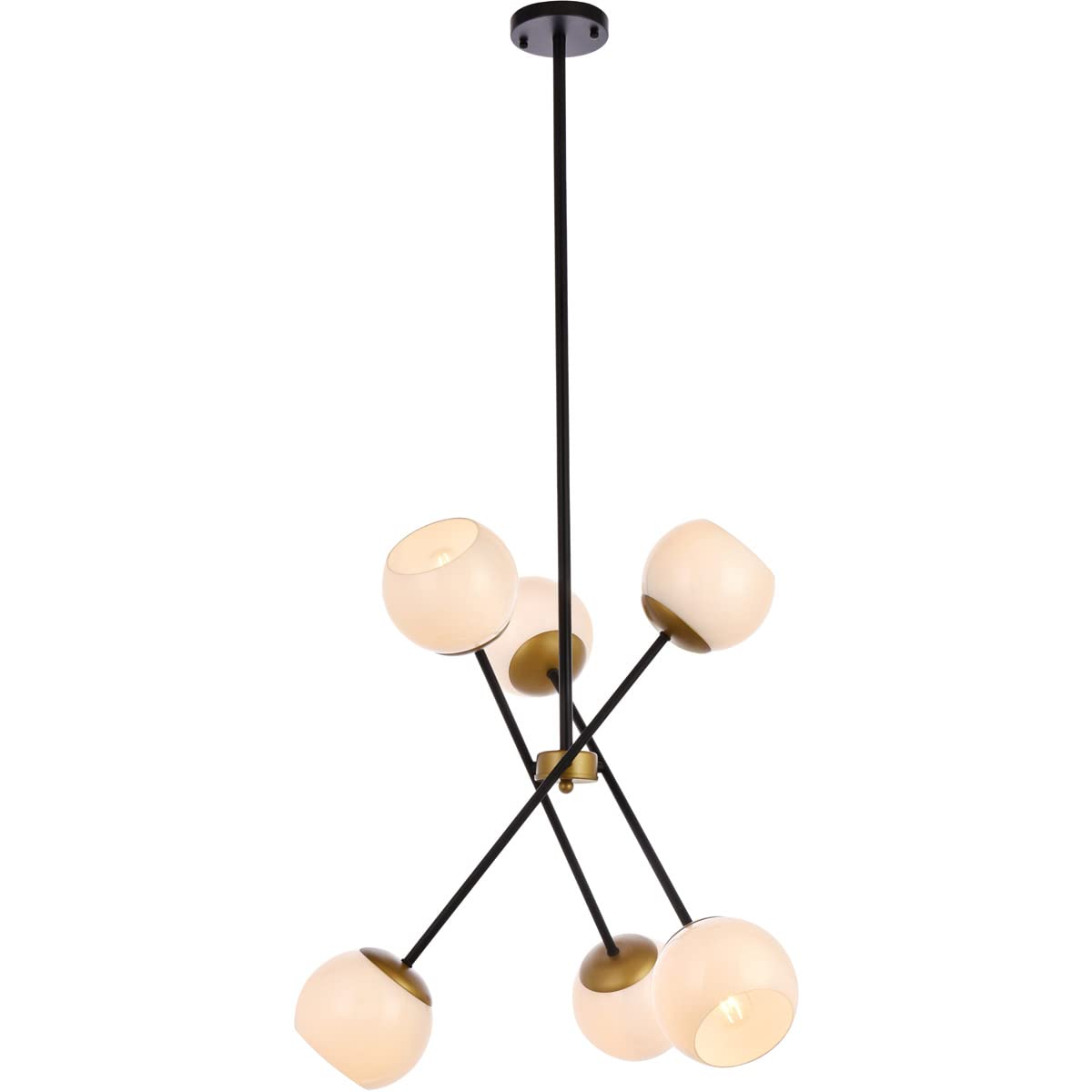 Living District Axl 6-Light Metal Pendant w/White Shade in Black and Brass