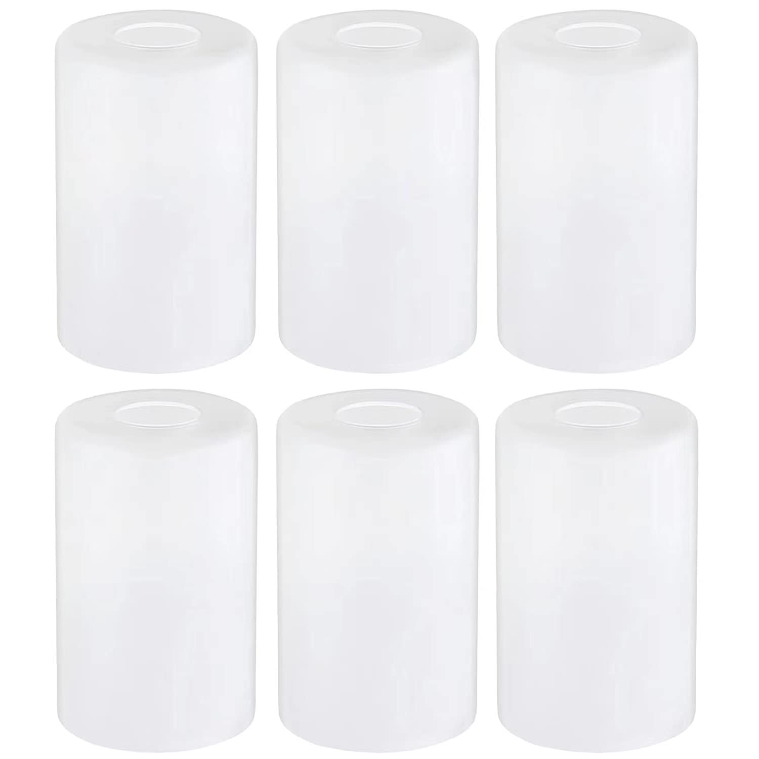 6-Pack White Frosted Glass Shade Covers, Elegant Glass Lamp Shade Replacements for Light Fixtures, 1-5/8-inch Fitter Cylinder Gl