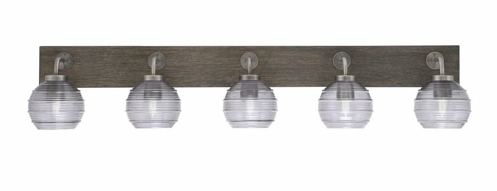Toltec Lighting 1775-Gpdw-5112 Oxbridge - 5 Light Bath Bar-9 Inches Tall And 46.75 Inches Length, Finish Color: Graphite/Painted Distressed Wood-Look Metal, Glass Color: Smoke Ribbed