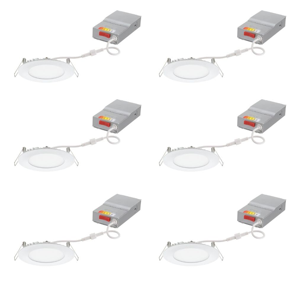 Juno Wf4 Sww5 90Cri Cp6 Mw M2 Round Baffle Led Downlight, 120 Volts, 2700K/3000K/3500K/4000K/5000K, Triac Dimming, 4-Inch, Matte White, 6 Pack