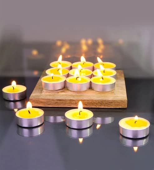 Yathart Multi-Purpose Candles for Home Decorative Smokeless Pack of 100 Pcs Diya Tealight Candle Set (Yellow, Scented Fragrance,