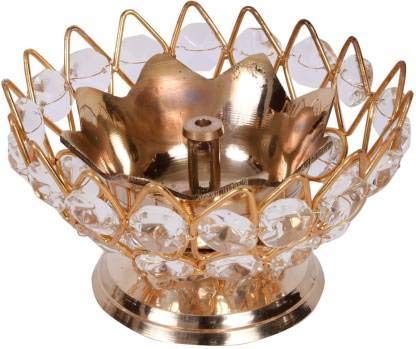 DreamKraft Brass Crystal Diwali Kuber Deepak (Gold_2.8 inch x 1.96 inch)