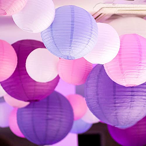 UNIQOOO 18PCS Paper Lantern Set, Royal Purple, Easy Assemble, Hanging Decor for Weddings, Parties, Home, Outdoor, Model 05PLKD-PURSET-18P