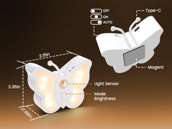 Loftek Rechargeable Motion Sensor Night Light, Dimmable, Portable, Black, 1 Pack, Acrylic, Butterfly Model