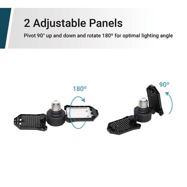 3000 Lumens Led Garage Light, 300-Watt Equivalent, 5000K Daylight, E26 Base, Adjustable Panels (2 Panels, 1 Pack)