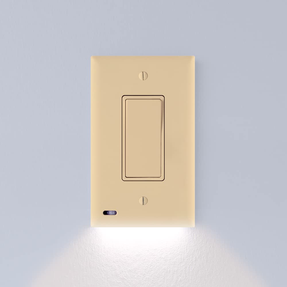 Snappower Single Switchlight - Led Night Light - For Single-Pole Light Switches - Switch Plate With Led Night Lights - Adjust Br