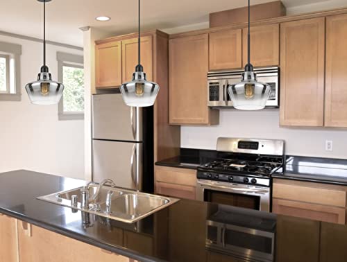 Cal 17&quot; Height Brockton Electroplated Glass Pendant Light With Black Hardware