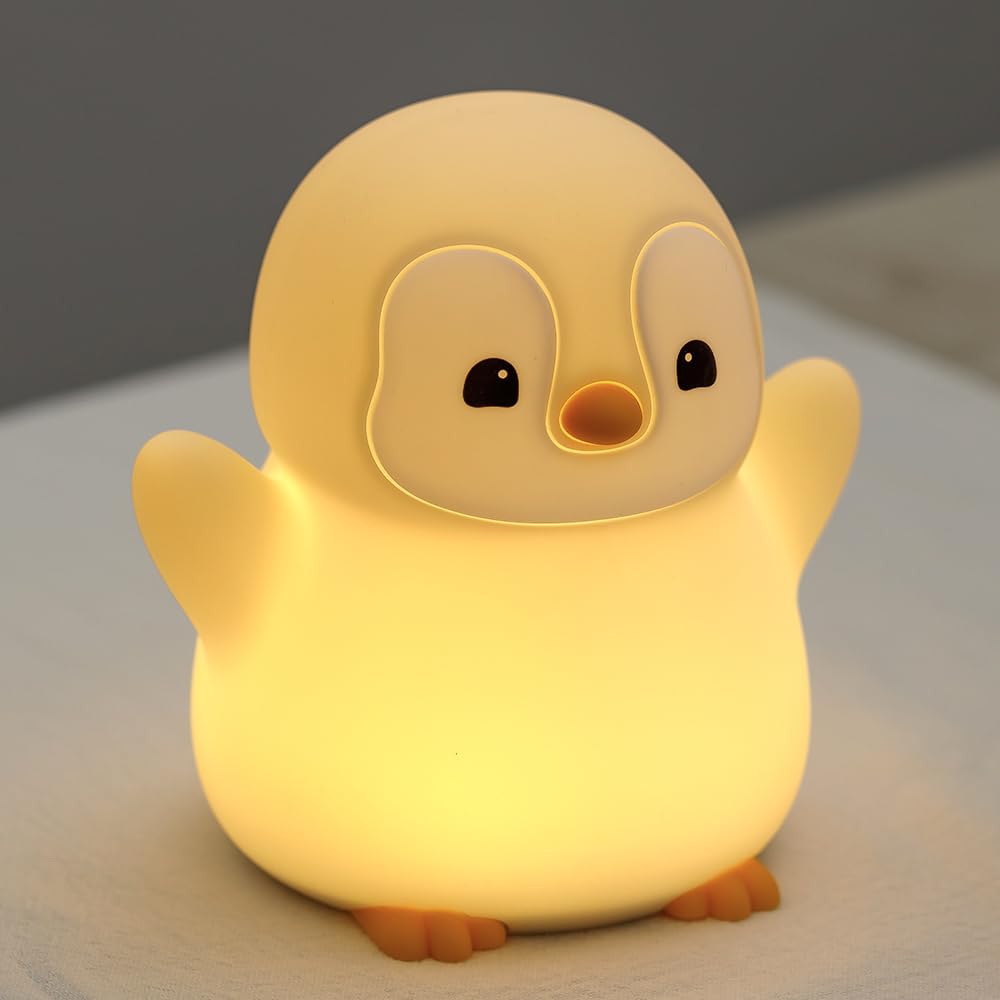 Penguin Night Light for Kids, Cute Squishy Lamp Rechargeable Night Lamp, Penguin LED Novelty Bedside Light, 2 Level Dimmable, Si
