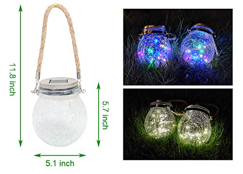 KIMI HOUSE Solar Powered LED Hanging Lights, Waterproof  ed Glass Ball Lanterns for Outdoor Garden, Colorful, 2 Pack