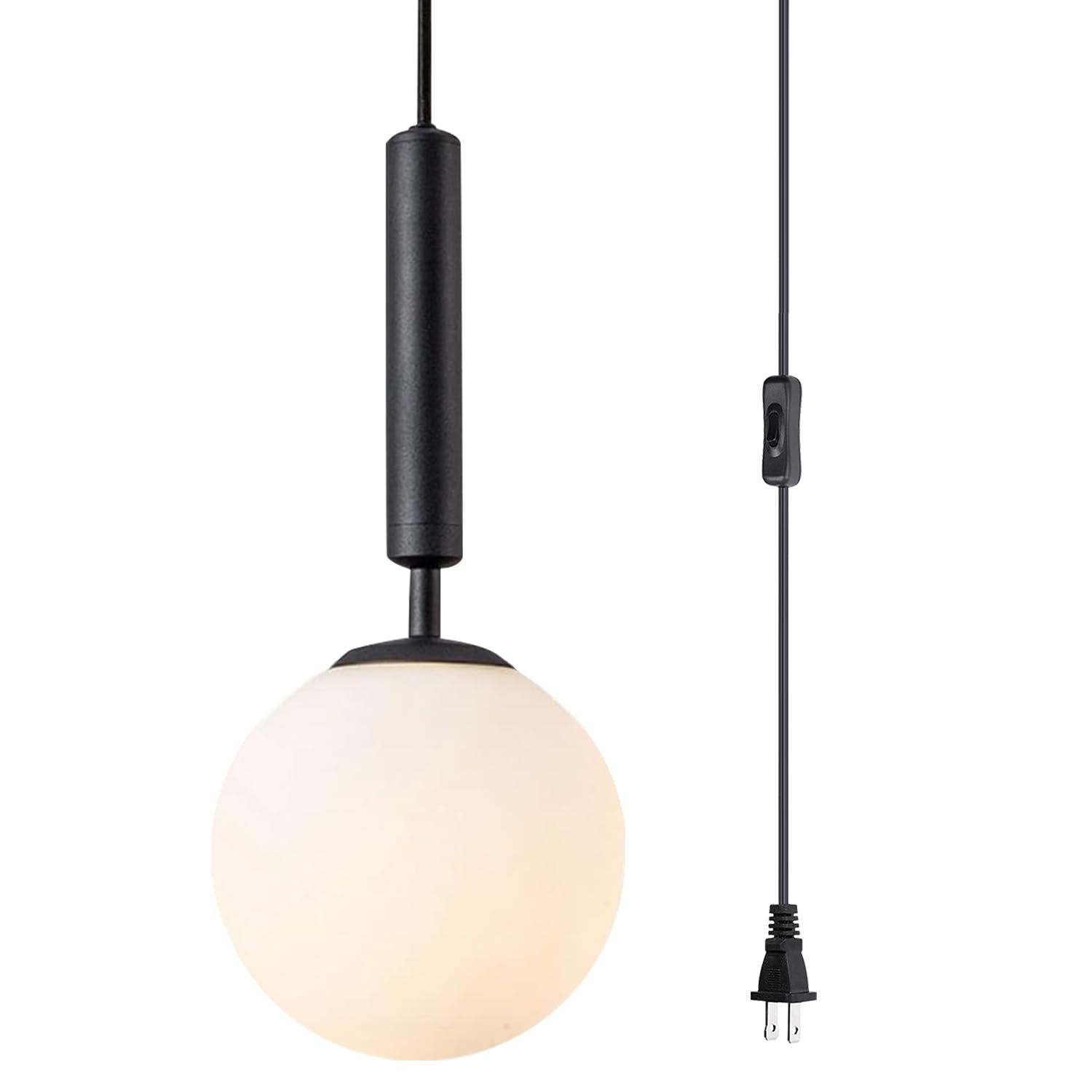 BOKT Glass Globe Pendant Light Plug in Vintage Black Mini Hanging Pendant Light Plug in Cord Single Modern Hanging Pendant Kitch