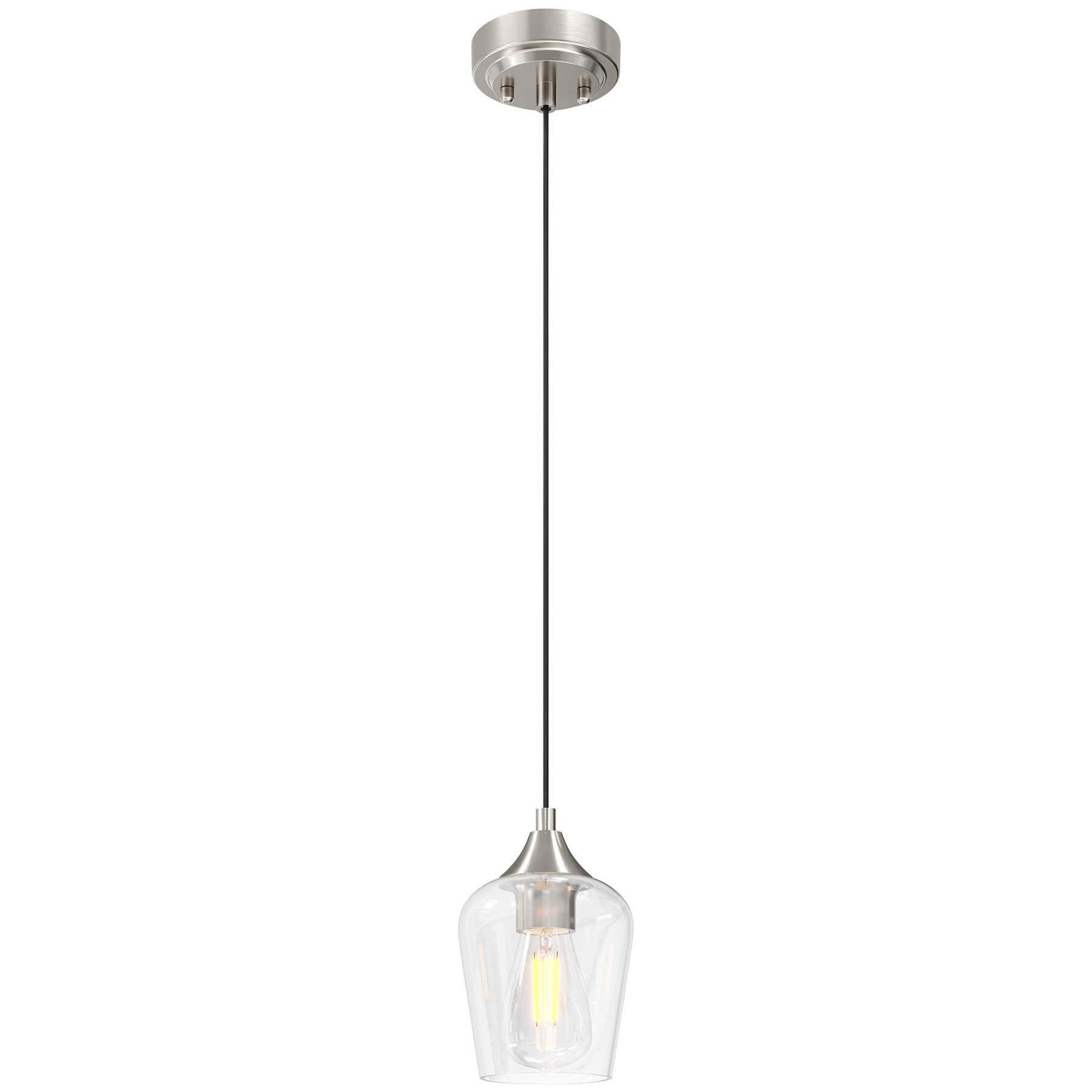 VONLUCE Pendant Light Fixture, Brushed Nickel, Glass Shade, Adjustable Cable, Model HCF2805, 1 pc