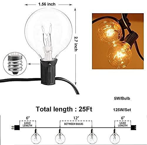 XERGY Outdoor String Lights 25 Feet G40 Globe Lights with 26 Edison Break Proof Bulbs (1 Spare), Light for Backyard Terrace Gard