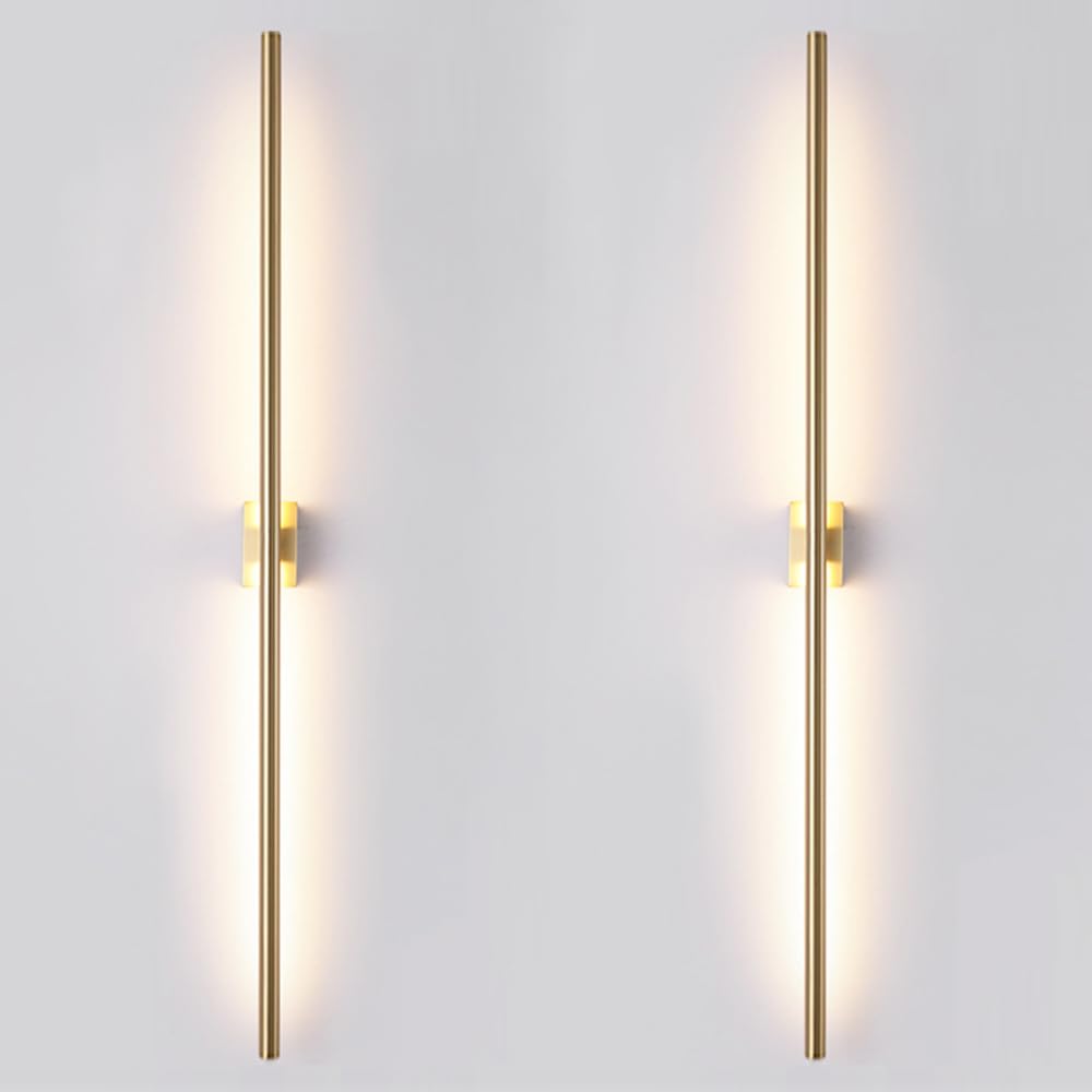 Reddragon Lighting Set Of 2 Modern Linear Led Wall Light Hardwired Dimmable 48 Inch Slim Tube Waterproof Vanity Wall Sconce For Living Room Corridor Bathroom (2 Pack, 48'', Gold, Dimmable)