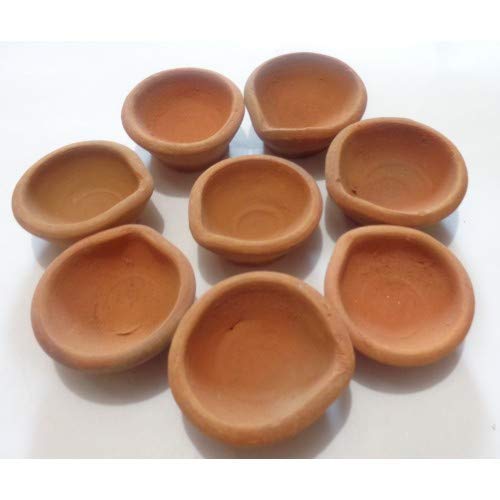 Gurukripa Clay lamp Mitti Diya (Brown) Small -Set of 31 with 1 Batti Packet