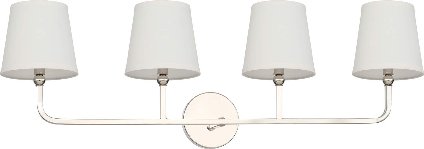 Capital Lighting Dawson 4-Light Bath Vanity Wall Mount, Polished Nickel, 12inH x 35inW, Metal & Cloth, Model 119341PN-674