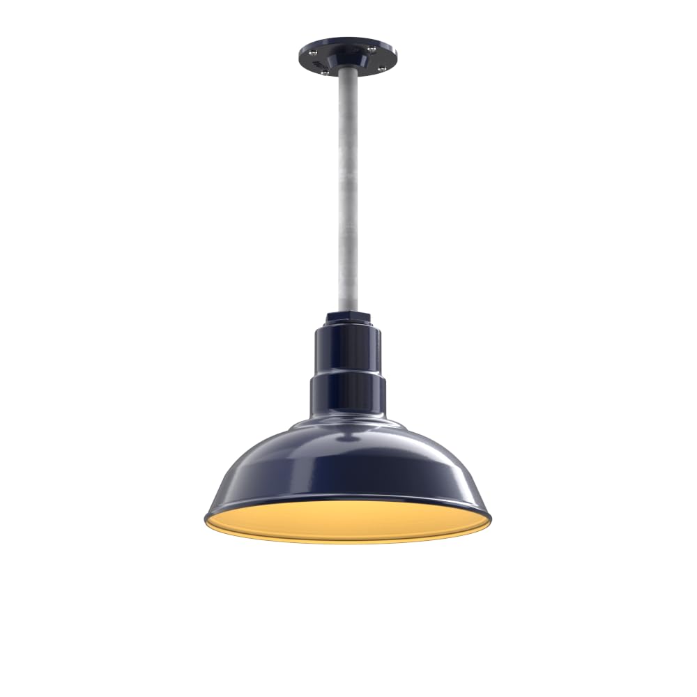Steel Lighting Co. Barn Light Pendant - 12in Galvanized Steel, Navy Blue/Brass, Ceiling Mounted, Heavy Duty, Made in America