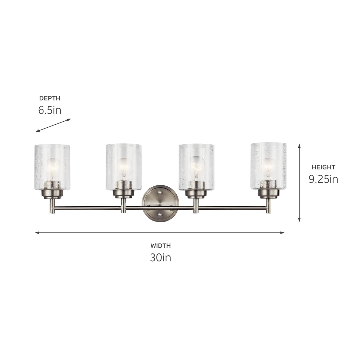 Kichler Winslow 30 Vanity Light in Brushed Nickel, 4-Light Transitional Bathroom Light with Clear Seeded Glass. (30 W x 9.25 H),