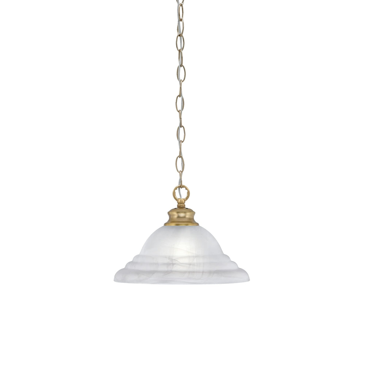 Toltec Lighting Chain Hung Pendant Shown in New Age Brass Finish with 12&quot; White Alabaster Swirl Glass