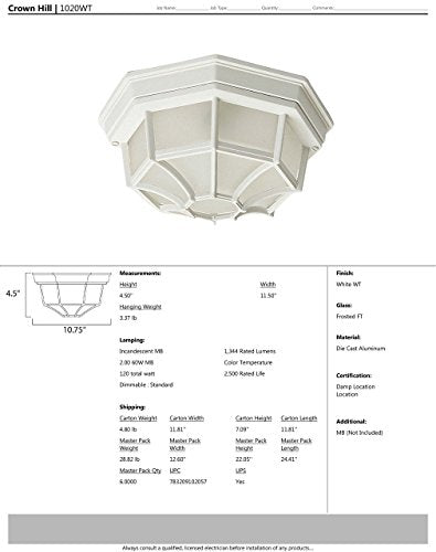 Maxim Crown Hill LED Flush Mount Light Fixture, 120W, Aluminum, Frosted Glass, White, Model 1020WT
