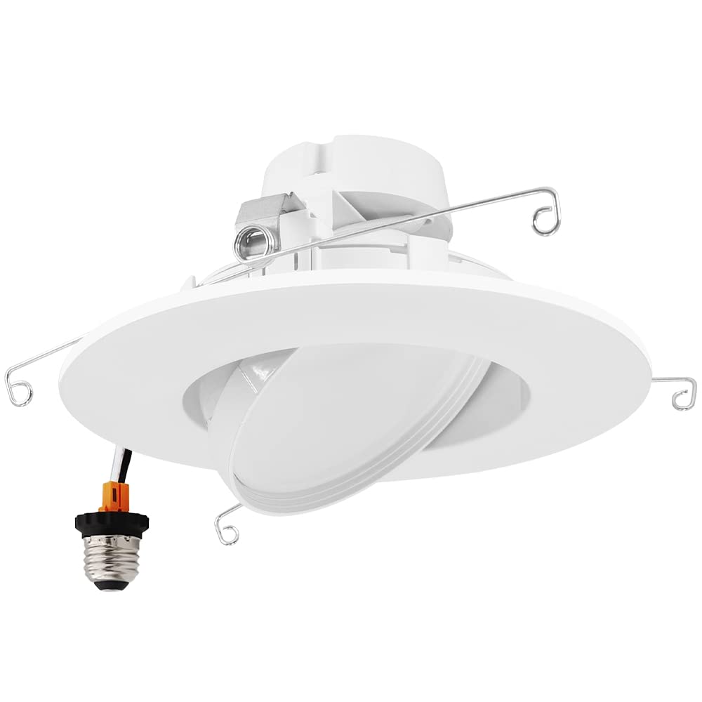 Maxxima Rotatable LED Downlight Gimbal, 1200 Lumens, 11W, Dimmable, 5 CCT (2700K-5000K), White, Aluminum,