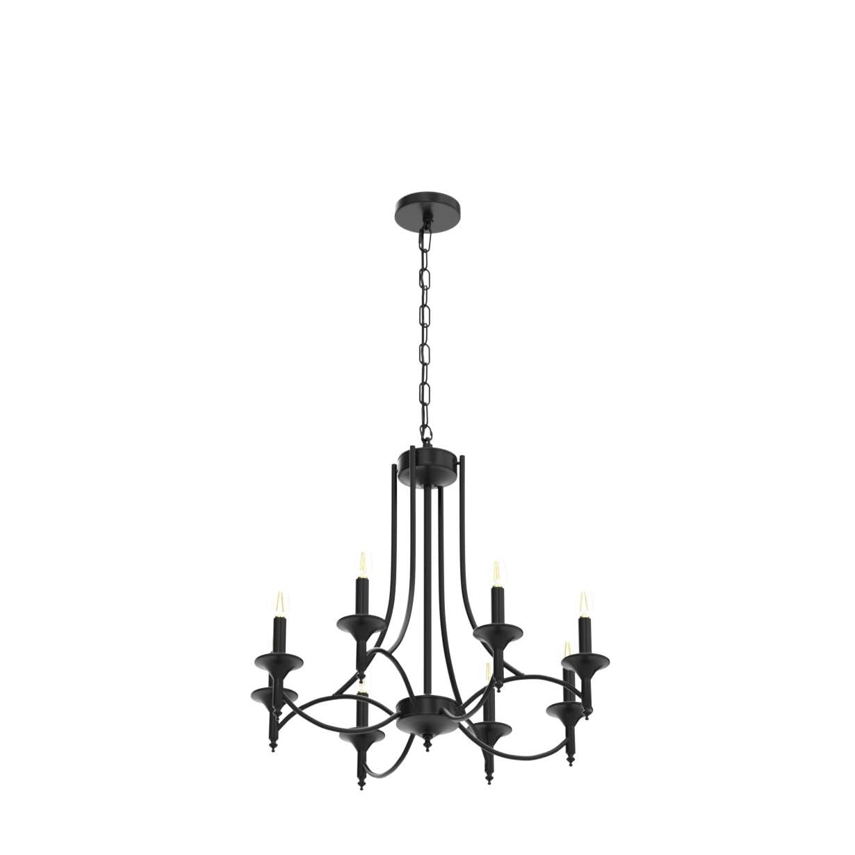 Pretoy Industrial Candle Chandelier 8-Light Black Iron Pendant Fixture for Dining Room, Living Room, Bedroom, Kitchen Island, Foyer
