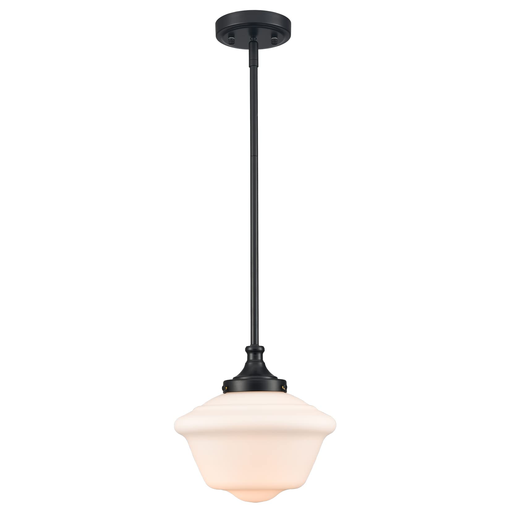 SAMTEEN 10-Inch Black Schoolhouse Pendant Light with White Glass Shade Schoolhouse Light Fixture Adjustable Height Modern School