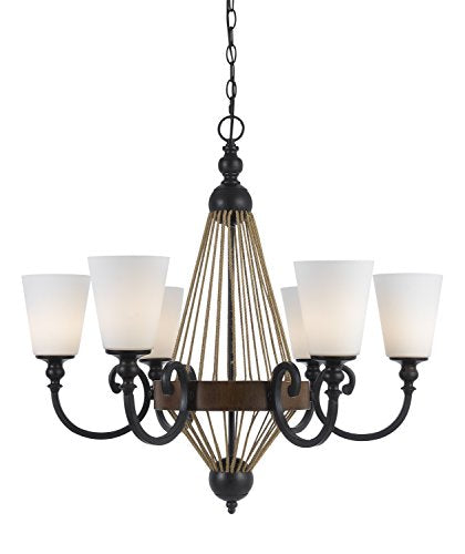 Cal Lighting FX-3563/6 Transitional Chandelier, Six Light, Metal/Wood, 30in, Bronze/Dark Finish