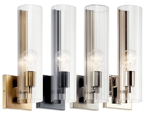 Kichler Jemsa 1 Light Wall Sconce, Modern Light With Clear Fluted Glass In Champagne Bronze For Bathroom, Powder Room, Sides Of