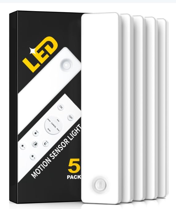 Under Cabinet Lighting, 5Pack Motion Sensor Light Indoor, Rechargeable Closet Lights Battery Operated, Wireless Stick-Anywhere U