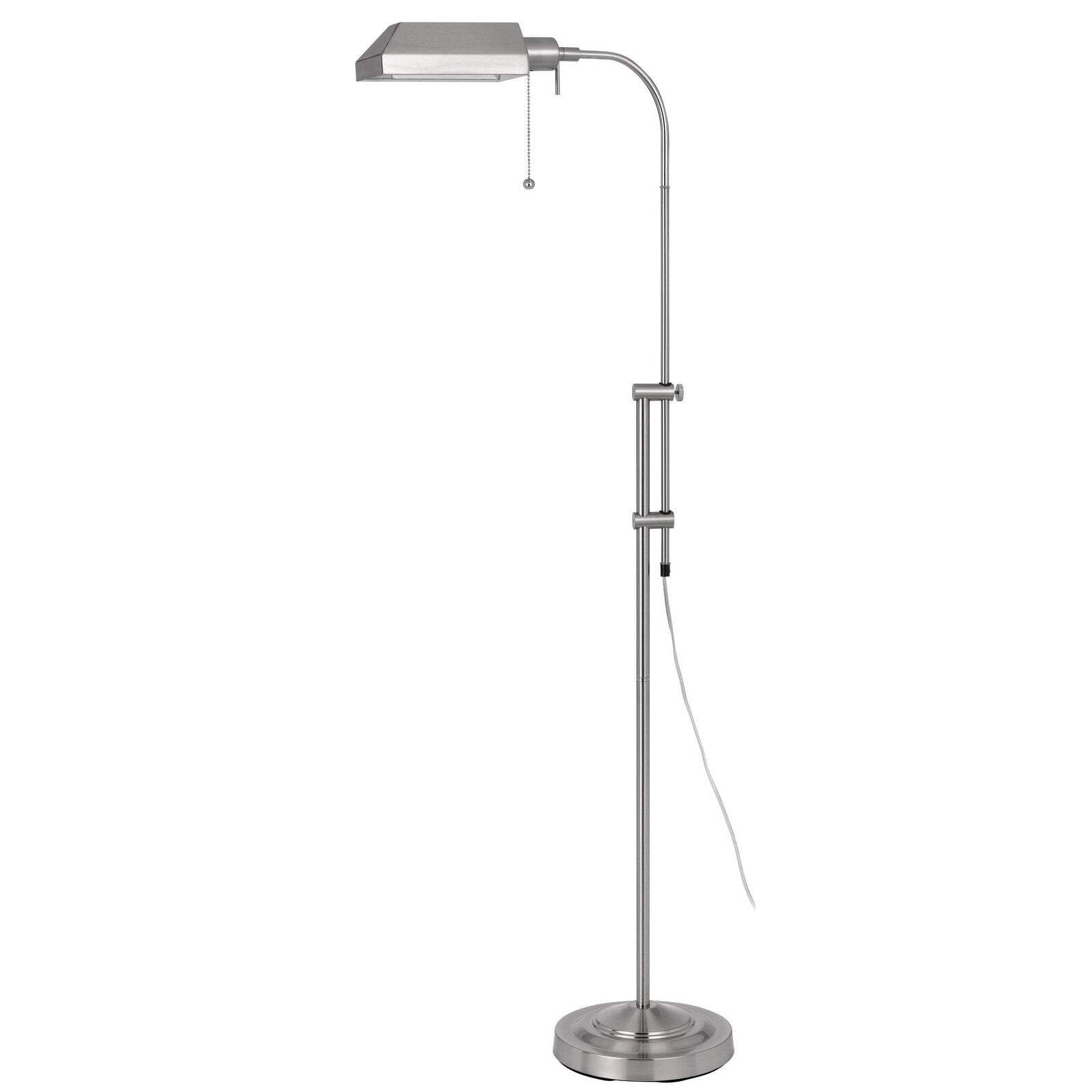HomeRoots Adjustable Floor Lamp, Traditional Design, Metal Construction, 57 in., Nickel Square Shade