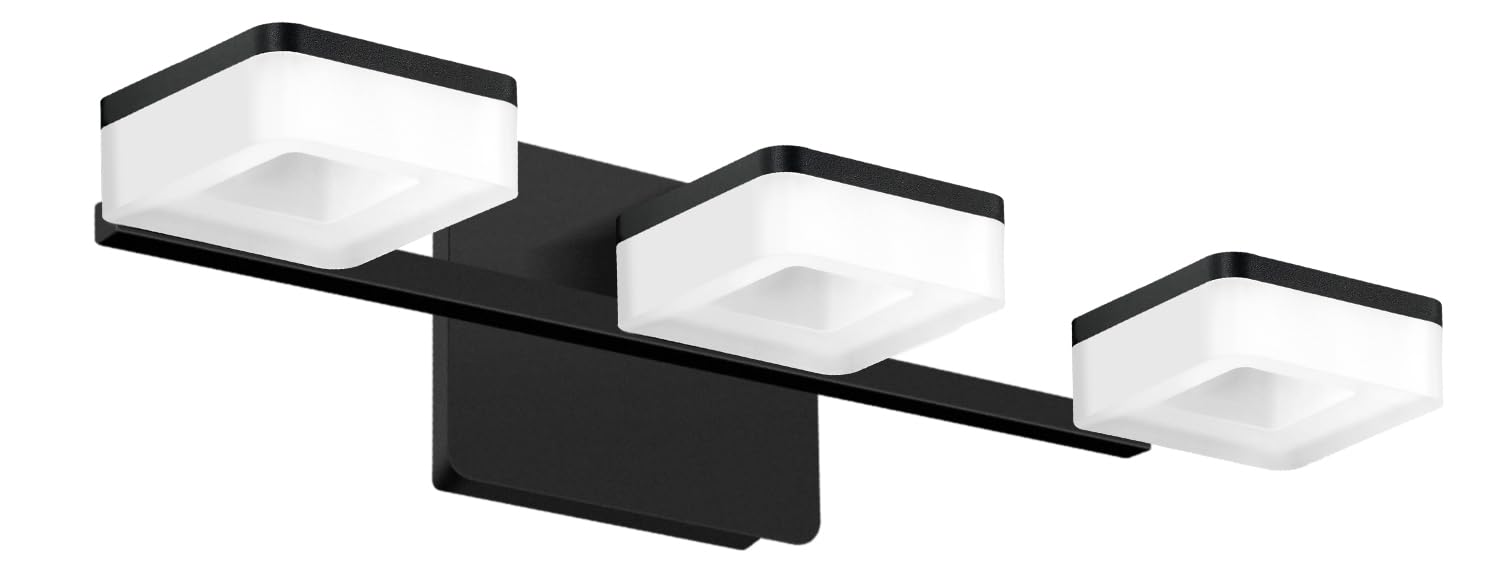 OKELI Modern LED Bathroom Light Fixture, Dimmable 3 Light 6000K, Chrome Stainless Steel, Model OKELI-3L-6000K-360R
