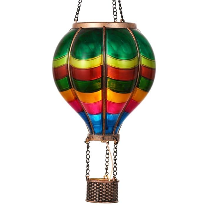 Teresa'S Collections Patriotic Hot Air Balloon Solar Lantern For Garden Decor Halloween Christmas Party,Hanging Flickering Flame