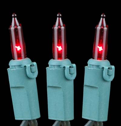 Novelty Lights Red Mini Light String, 8.5ft, 20 Bulbs, Incandescent, Green Wire, 4in Bulb Spacing, Model CG20/NS-G-RE
