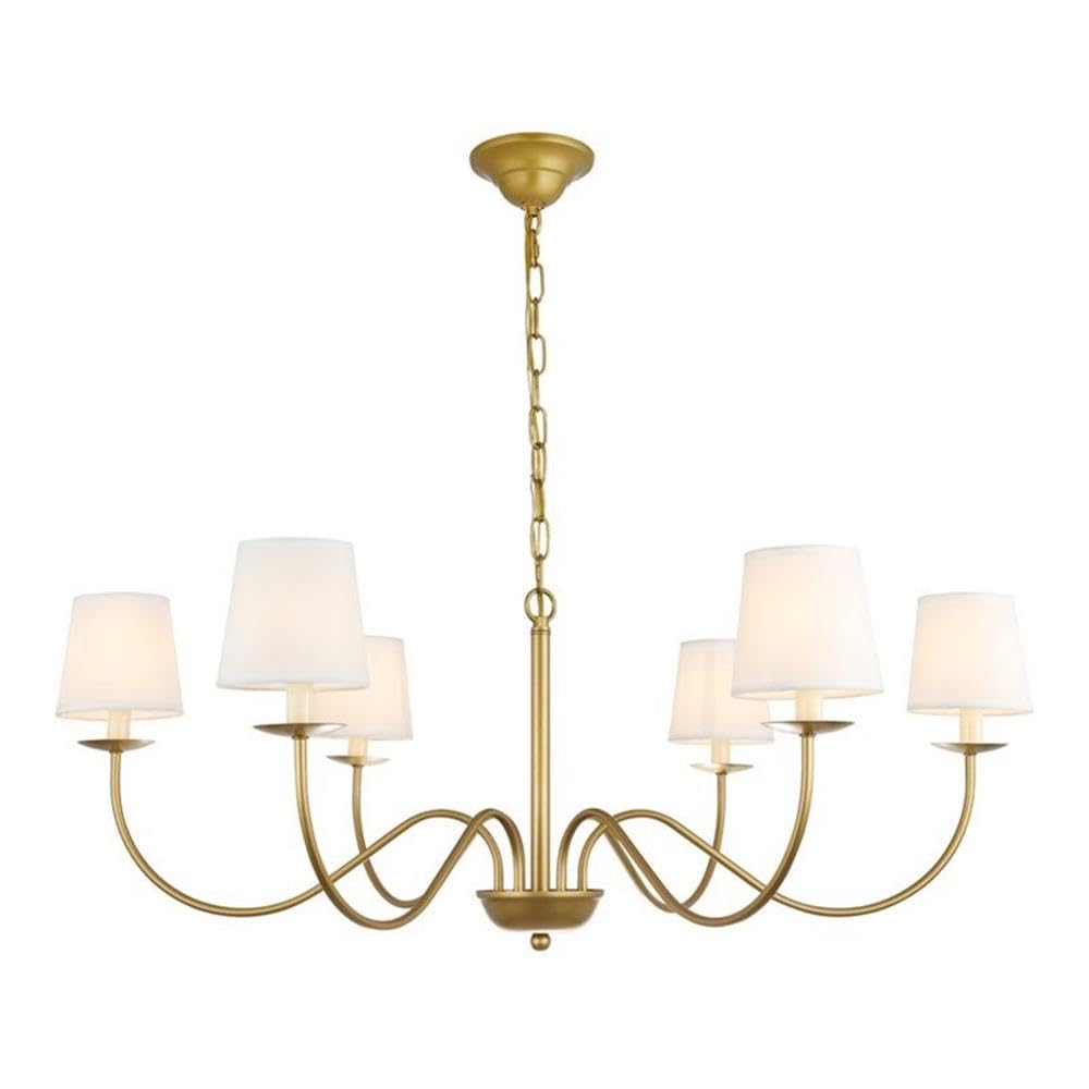 Living District 6-Light Metal & Fabric Chandelier, Brass/White, Model LD6103D37BR