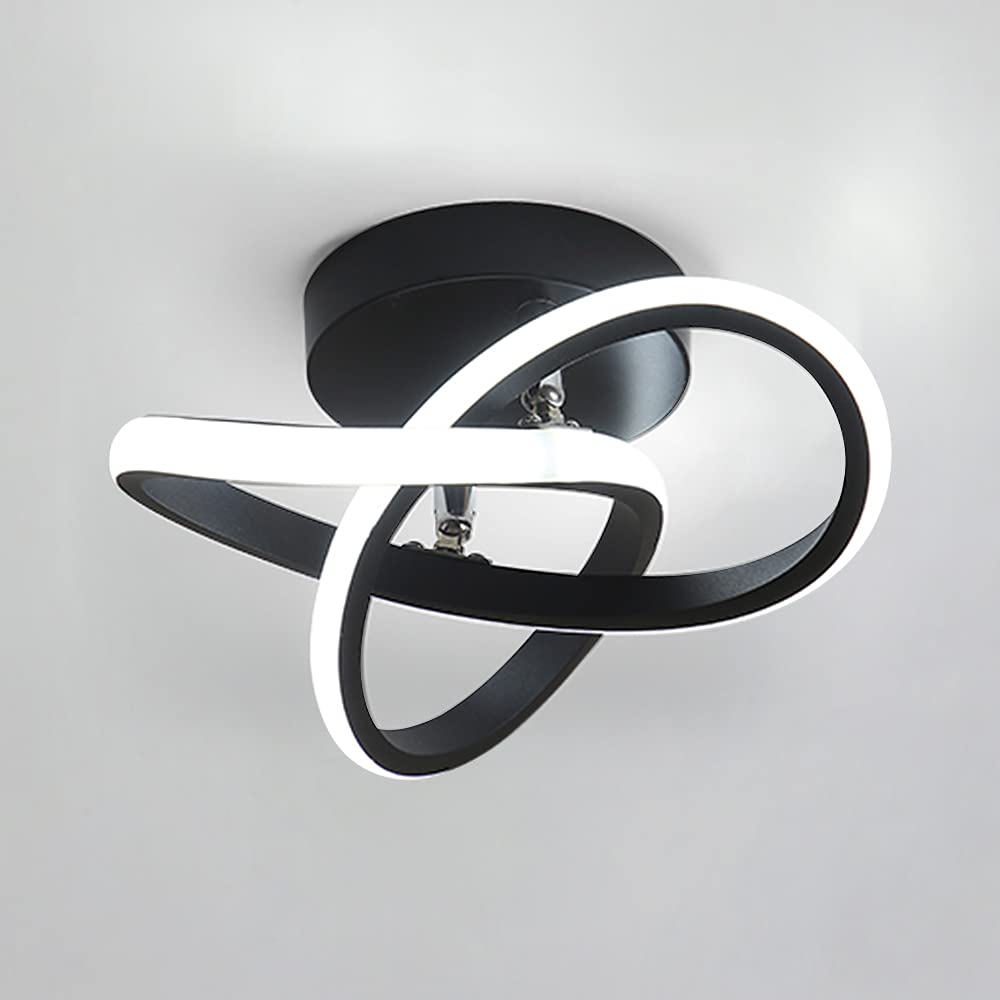 Daxgd Modern Led Ceiling Light 22W Spiral Design Ceiling Lighting Fixtures 6000K Cool White Light Ceiling Lamps For Corridor Aisle Hallway Balcony Bedrooms Kitchen Office (Black)
