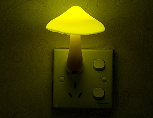 AUSAYE Mushroom Night Light Plug-in Lamp, 2 Pack, Yellow, LED, Plastic, Model 7117-2PMG