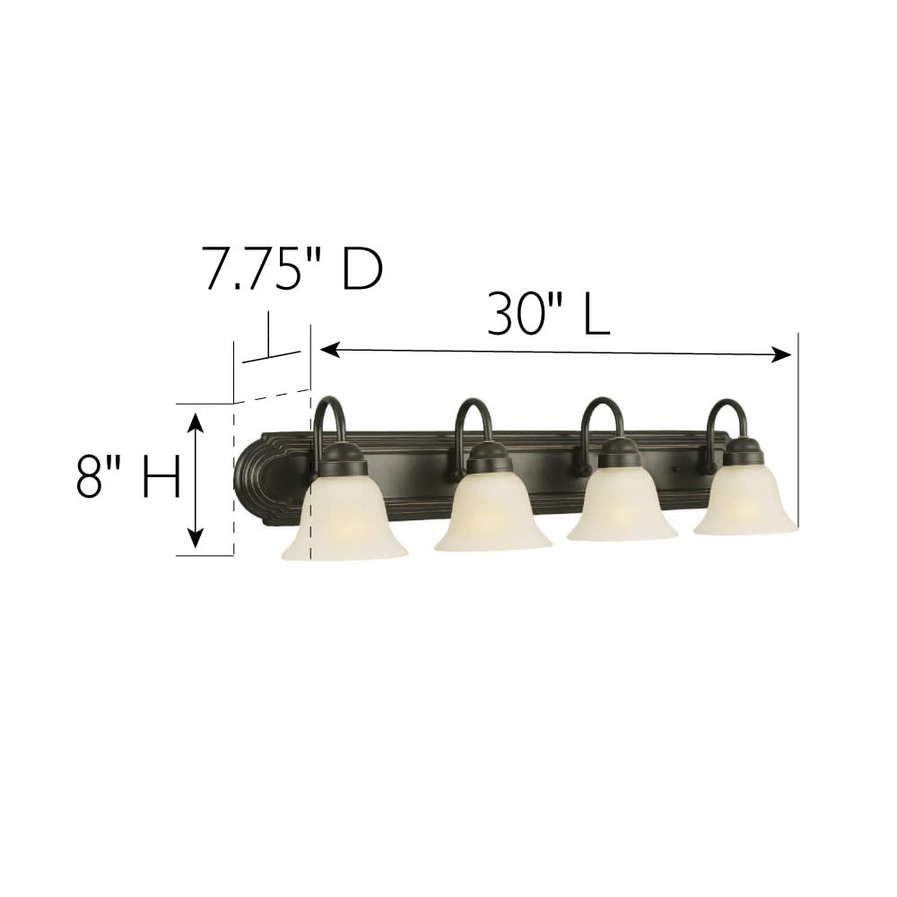 Allante 4-Light Vanity Light, Oil Rubbed Bronze Finish, Frosted Glass Shades, Dimmable, Bathroom Wall Fixture - Design House, 50