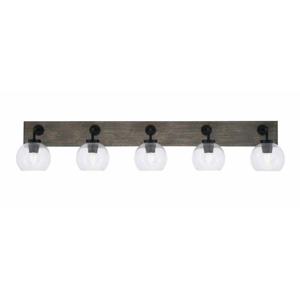 Toltec Lighting 1775-Mbdw-4100 Oxbridge - 5 Light Bath Bar-9 Inches Tall And 46.5 Inches Length, Finish Color: Matte Black/Painted Distressed Wood-Look Metal, Glass Color: Clear Bubble