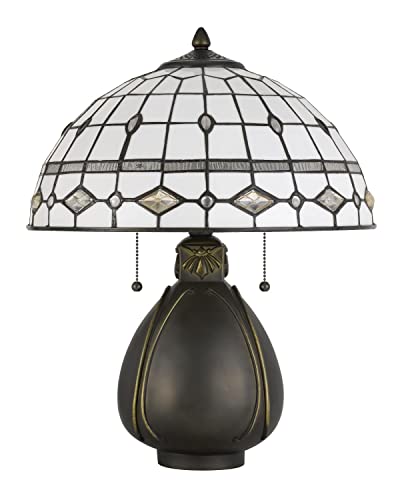 Cal 60W x 2 Tiffany Table Lamp, Dark Bronze, Glass, 16 x 16 x 20, Model BO-2942TB