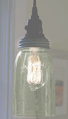 Colonial Tin Quart Mason Jar Pendant Lamp, Weathered Galvanized Gray Lid, Light Apple Green Recycled Glass, Model 930053T
