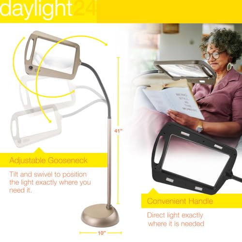 Daylight24 Full Page Led Magnifier Lamp, 8 X 10 Inch, Bronze, Model 402039-Brnz, Ideal For Reading And Crafts