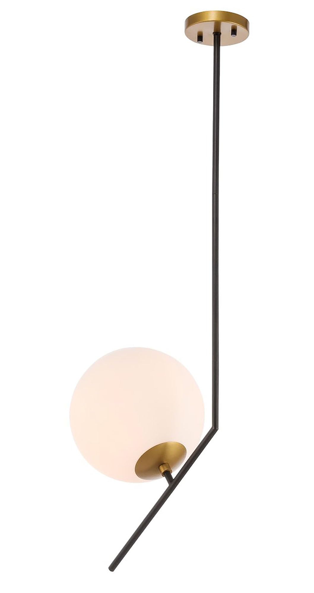Living District 1-Light Black Brass Frosted Glass Pendant Ceiling Light, Modern Home Decor